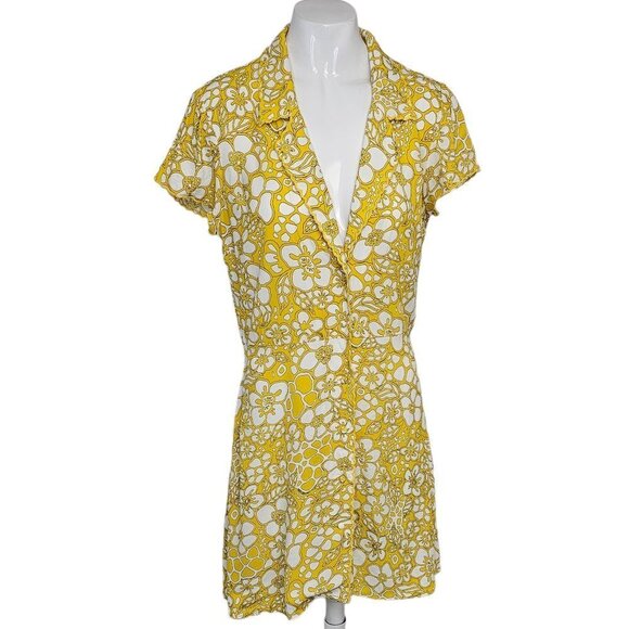 Aritza Sunday Best Vida Dress Flora Mini Shirt Button Front Size Small Yellow - Picture 1 of 11